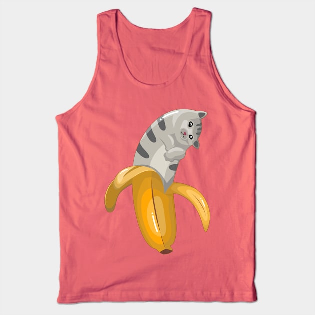 Cute Banana Gray Tabby Cat Tank Top by Acho Underpeak